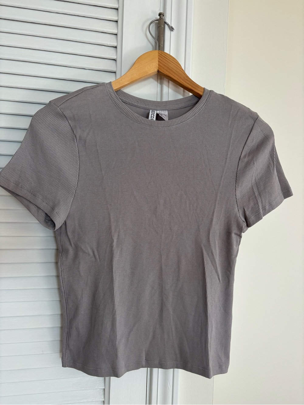 H&M Ribbed Short Sleeve Tee - Gray Taupe